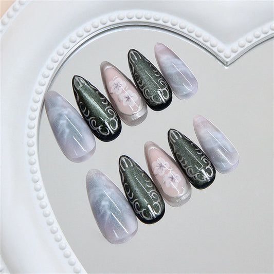 The Manuscript — Olive Green Almond Press-On Nails