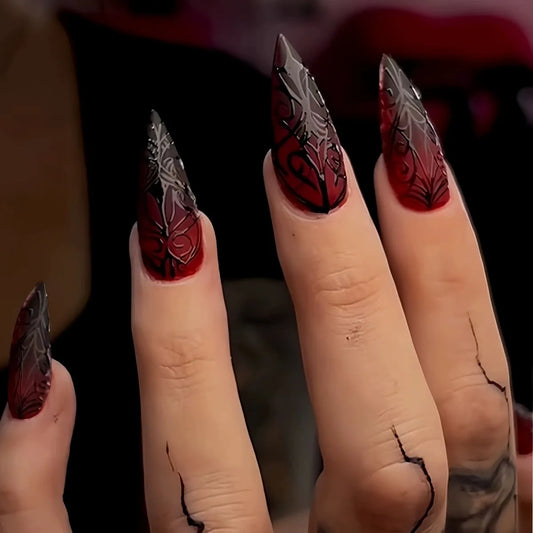 The Raven — Red to Black Gradient Press-On Nails