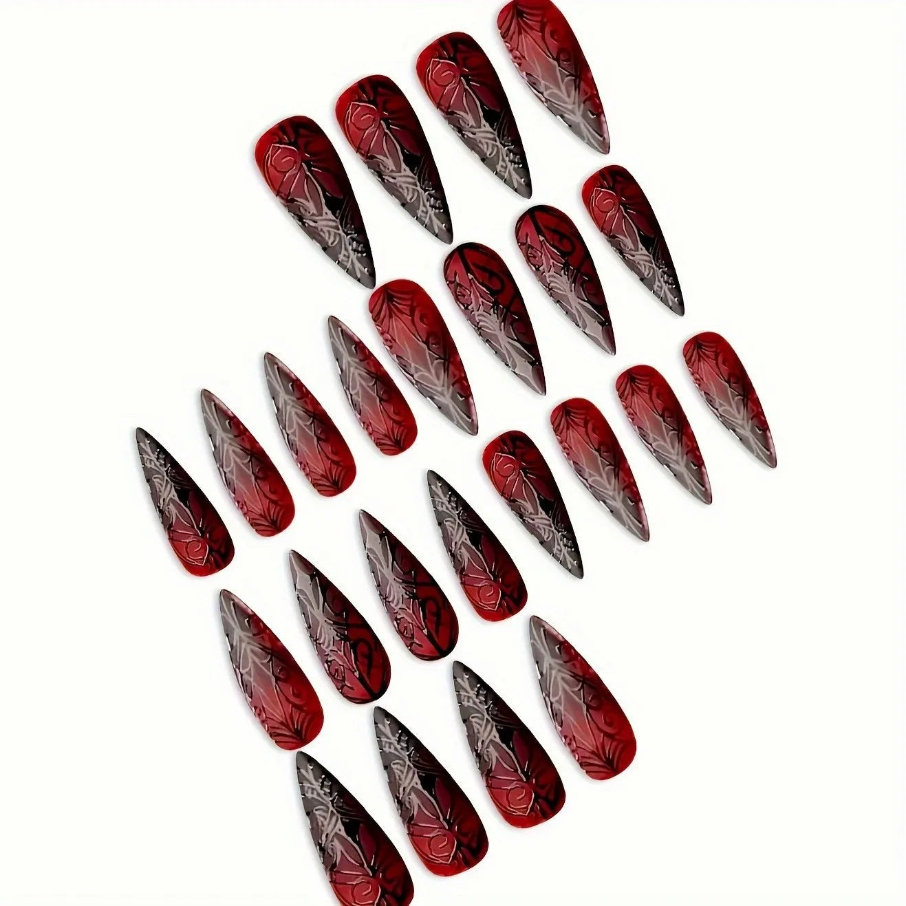 The Raven — Red to Black Gradient Press-On Nails