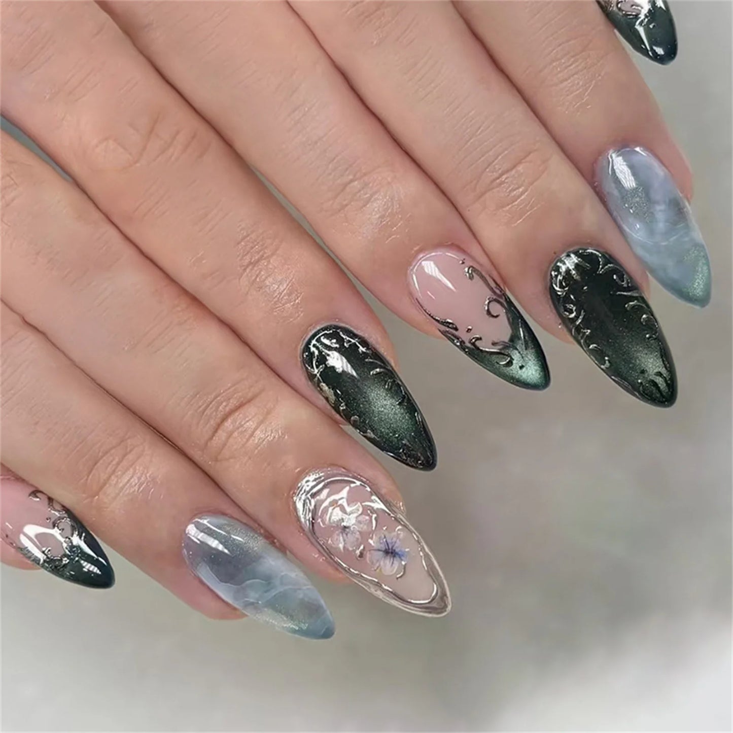 The Manuscript — Olive Green Almond Press-On Nails