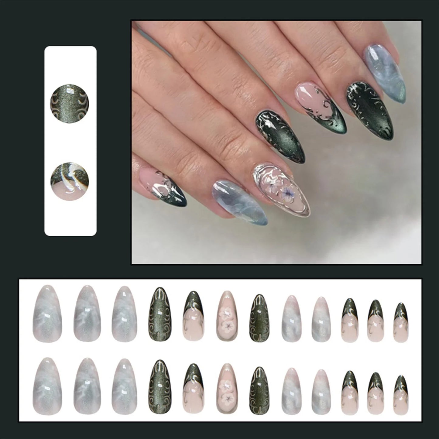 The Manuscript — Olive Green Almond Press-On Nails