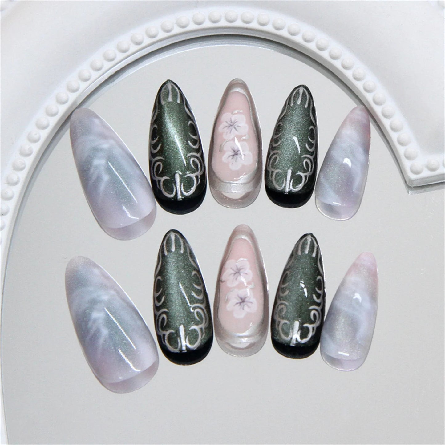The Manuscript — Olive Green Almond Press-On Nails